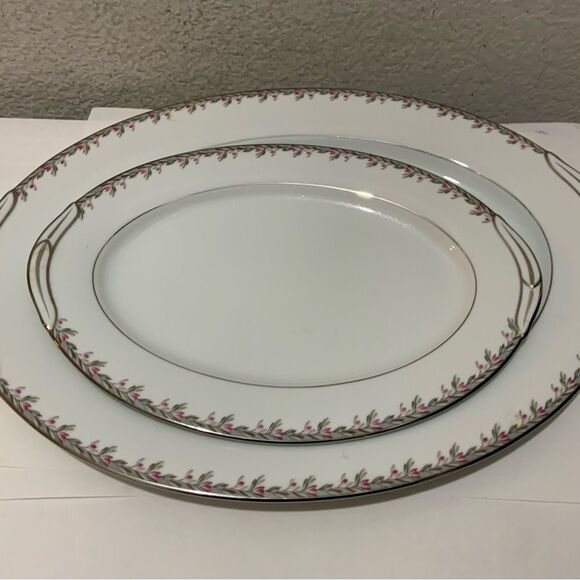 2 Noritake 5507 Petite Pattern 16.5” & 12”  Serving Platter  salad plate 8.25” - Picture 2 of 11